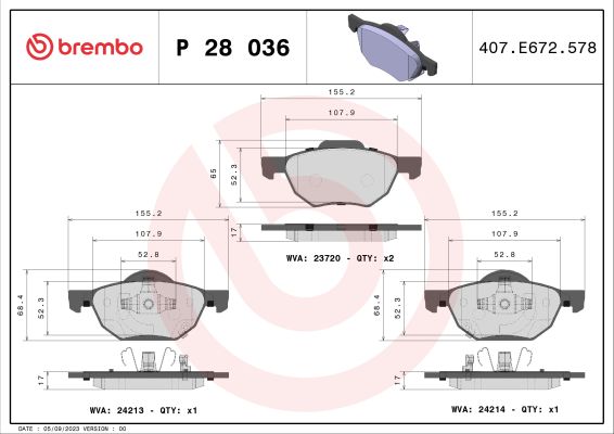 A.B.S. P 28 036 BREMBO Bremsbelagsatz, Scheibenbremse